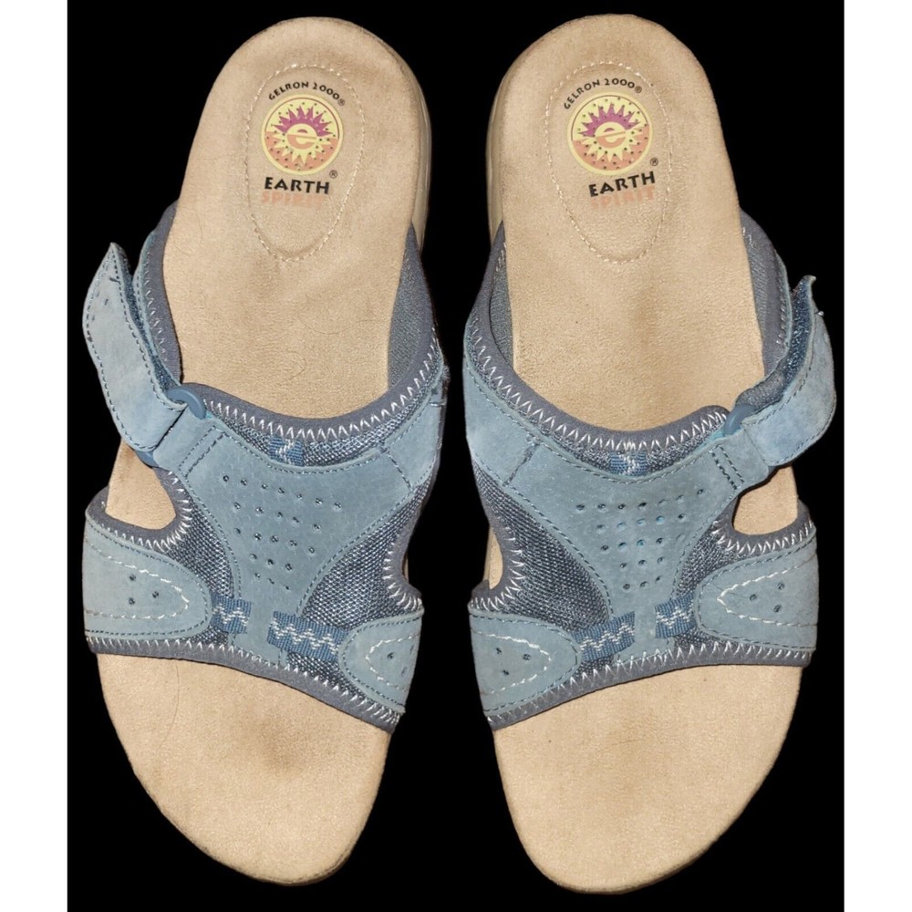 Earth Spirit Gelron 2000 Womens 9.5 Blue Tan Sandals Shoes Leather Cushioned